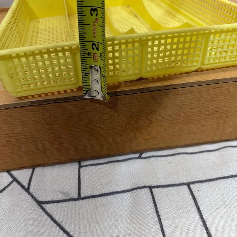 Vintage Yellow Plastic Mesh Silverware Drawer Organizer 5 Compartment Tray Retro